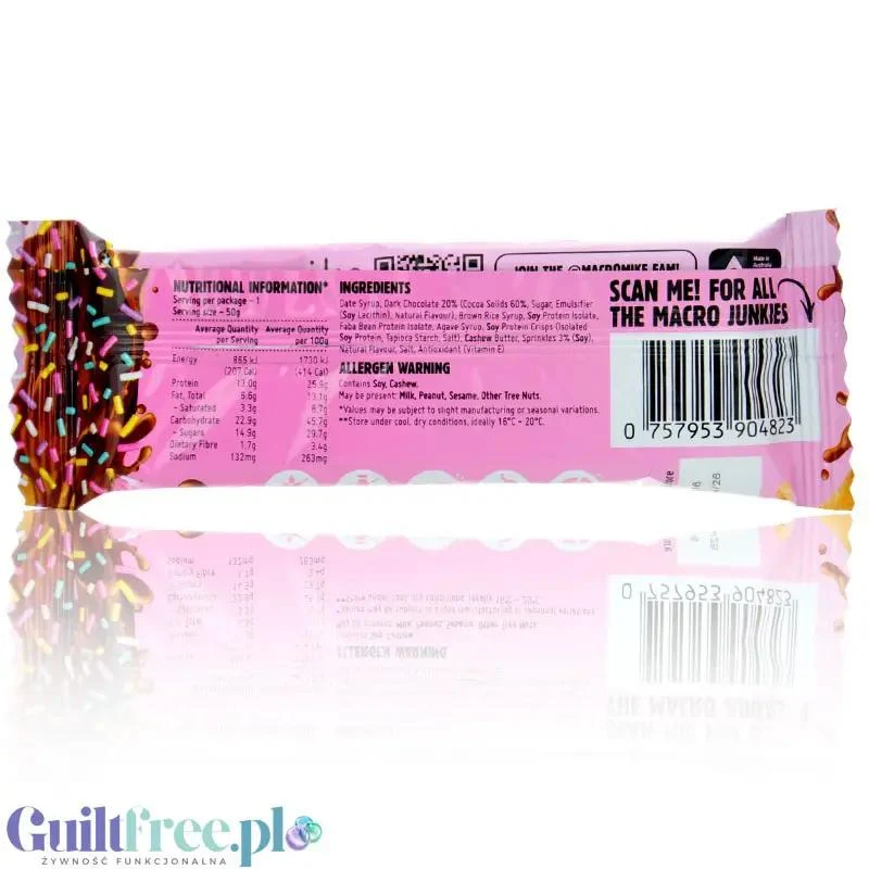 Macro Mike Chocolate Birthday Cake Protein Indulgence - wegański baton białkowy 13g białka