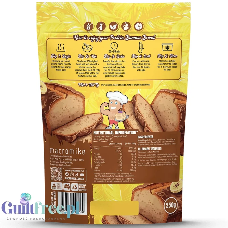 Macro Mike Protein Banana Bread Baking Mix - mieszanka do przygotowania wegańskiego chlebka bananowego
