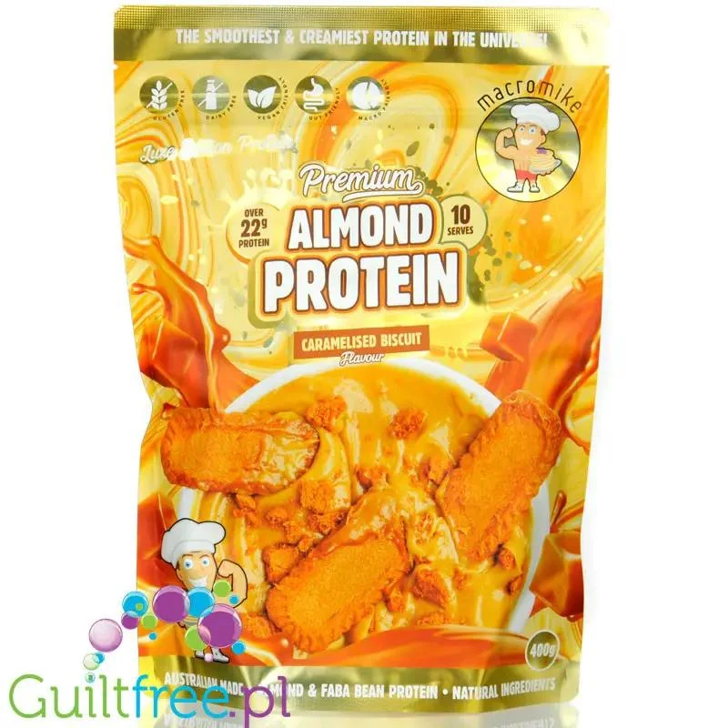 Macro Mike Almond Plant Protein, Caramelised Biscuit - wegańska migdałowa odżywka białkowa bez glutenu, mleka i sukralozy