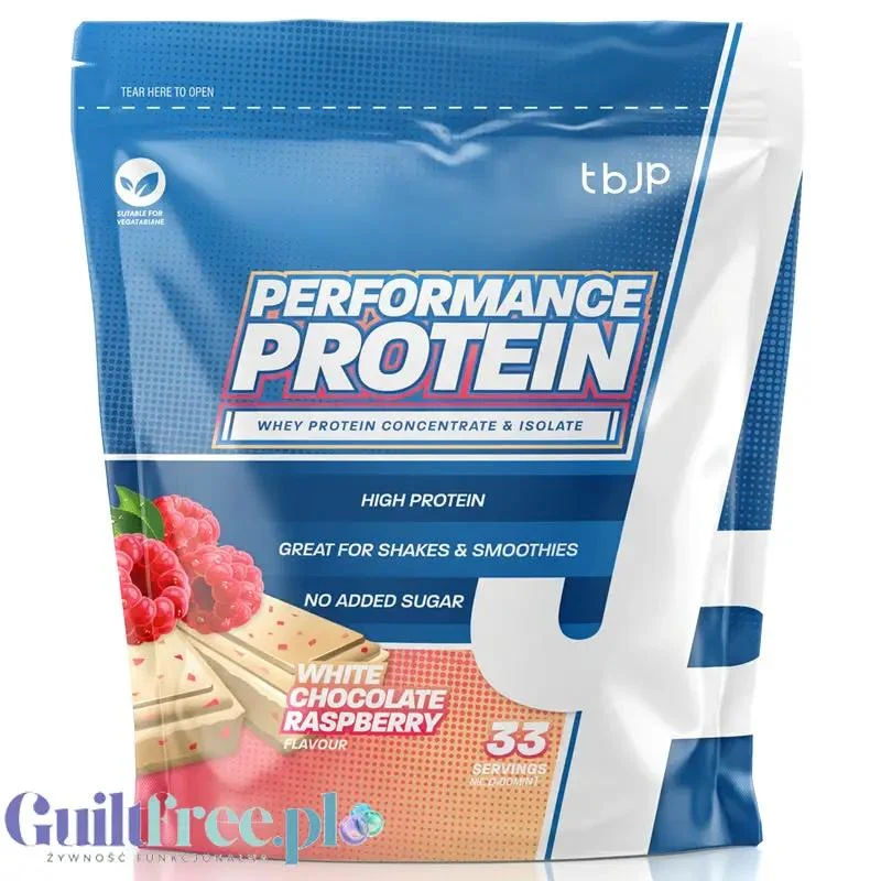 TBJP Performance Protein Whey & Isolate White Chocolate Raspberry 1kg - odżywka białkowa, smak Biała Czekolada & Malina