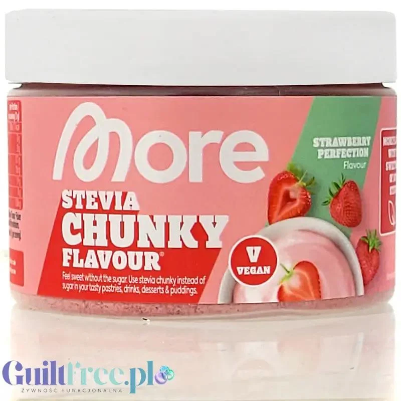 More Nutrition Chunky Flavor STEVIA, Strawberry Perfection 150g - wegański aromat w proszku bez cukru ze stewią