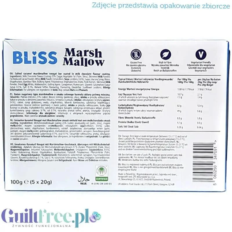 Bliss MarshMallow Caramel Delight - batonik z pianką i karmelem w czekoladzie, tylko 76 kcal