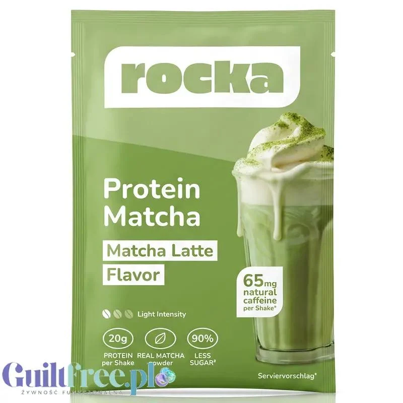 Rocka Nutrition Protein Matcha Latte 30g - wegańska odżywka proteinowa 65mg kofeiny, z matcha i zieloną herbatą