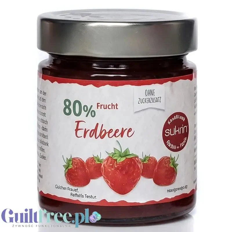 Sukrin Strawberry Fruit Spread - dżem truskawkowy bez cukru 80% owoców ze stewią i erytrolem