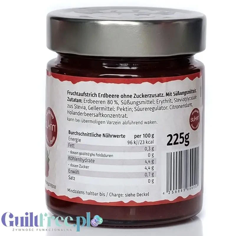 Sukrin Strawberry Fruit Spread - dżem truskawkowy bez cukru 80% owoców ze stewią i erytrolem