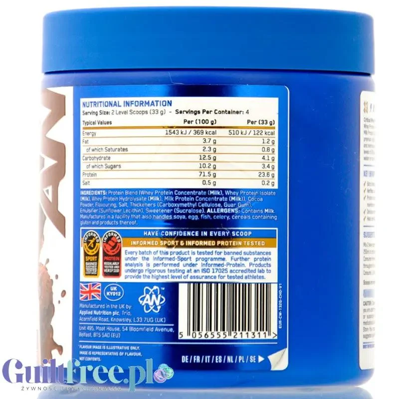 Applied Critical Whey Advanced Protein Frappuccino 132g - odżywka białkowa 24g białka & 100mg kofeiny z WPI, WPH i WPC