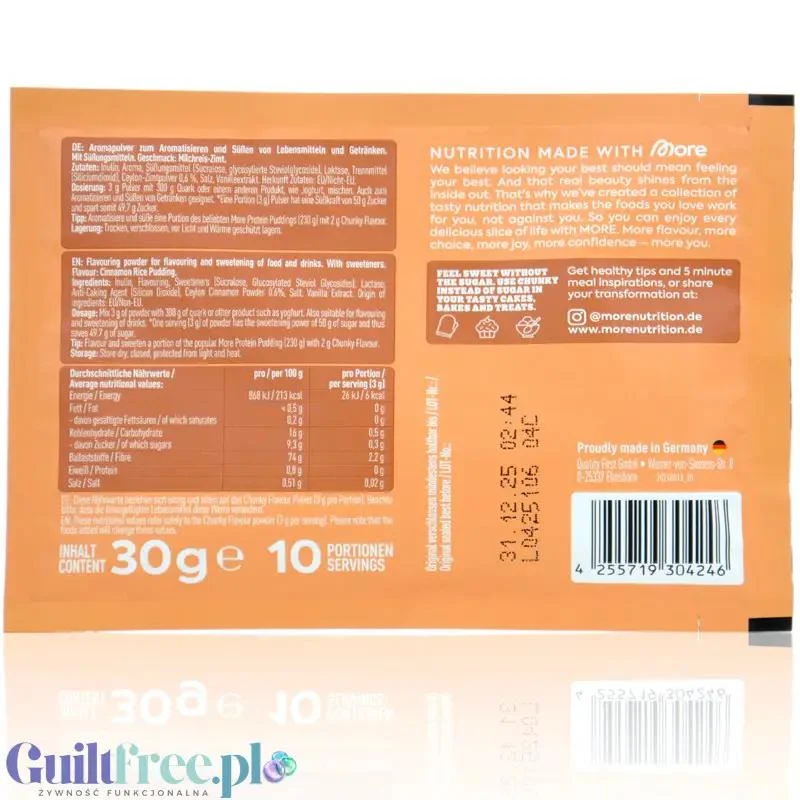 More Nutrition Chunky Flavor Milchreis Zimt 30g saszetka- wegański aromat słodzący w proszku bez cukru, Ryż na Mleku z Cynamonem