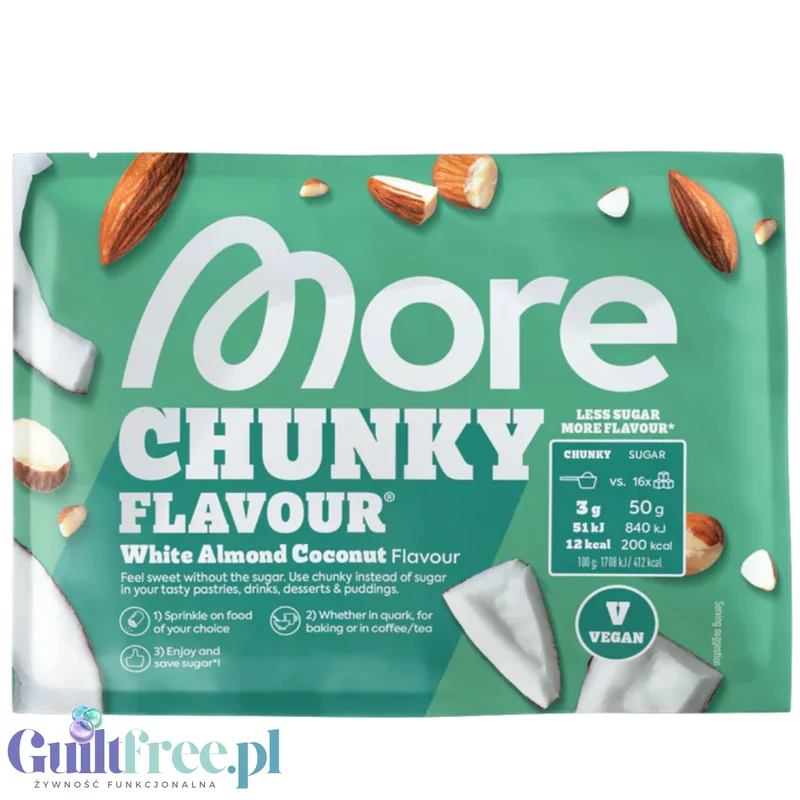 More Nutrition Chunky Flavor White Almond Coconut 30g, aromat w proszku 10kcal, smak Biała Czekolada, Migdał & Kokos
