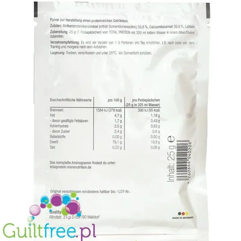 More Nutrition Total Protein Hazelnut Nougat Praliné - białko kazeinowe z laktazą, smak Pralinka Orzechowa