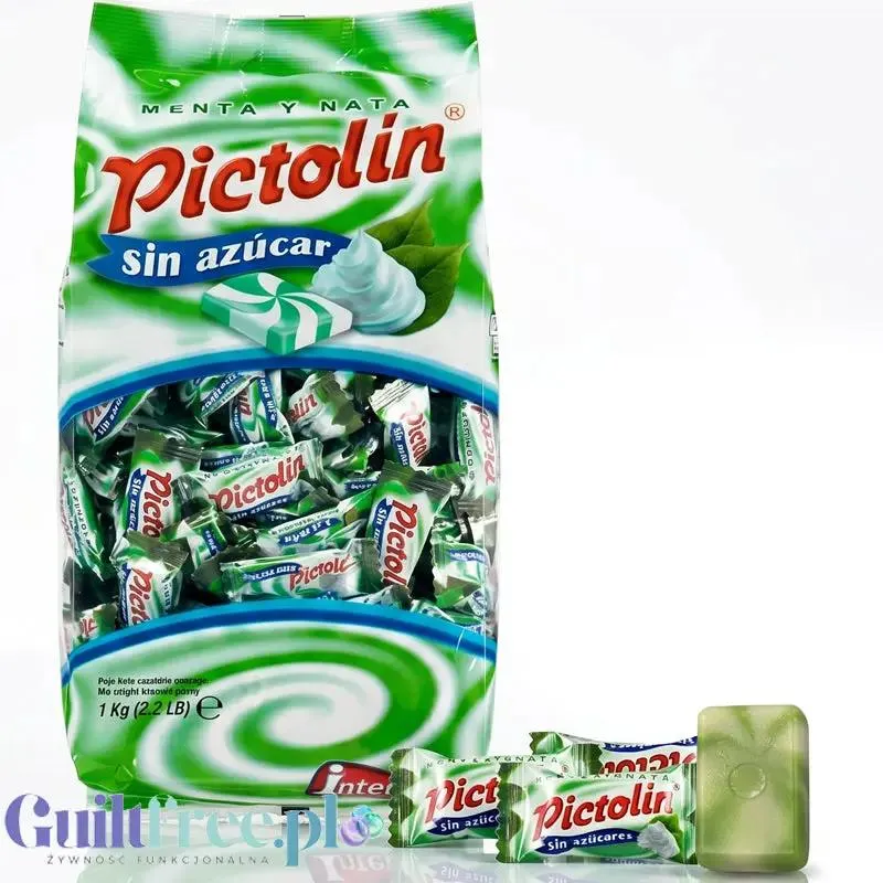 Pictolin Mint & Cream 0,8kg - śmietankowo-miętowe karmelki bez cukru, duże opakowanie