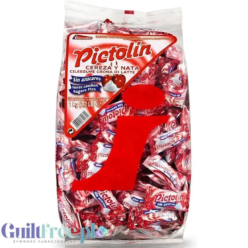 Pictolin Cereza y Nata 1kg - wiśniowo-śmietankowe cukierki bez cukru, duże opakowanie