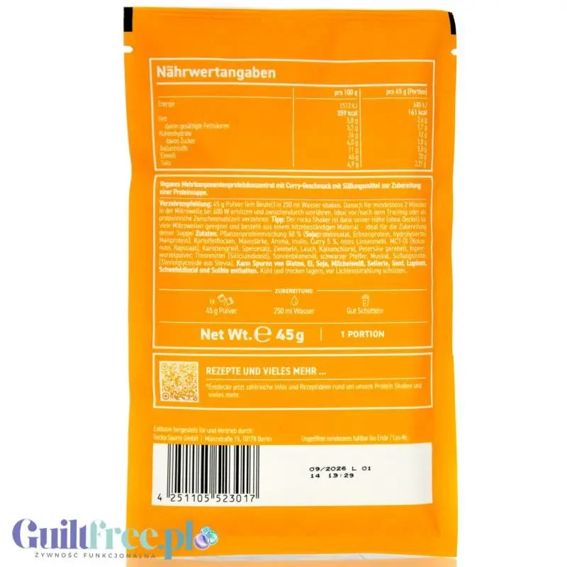 Rocka Protein Soup Curry - wegańska kremowa zupa proteinowa 20g białka instant