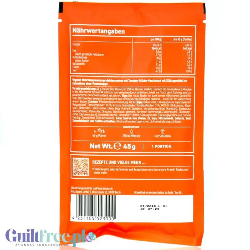 Rocka Protein Soup Tomato - wegańska pomidorowa zupa proteinowa 20g białka instant