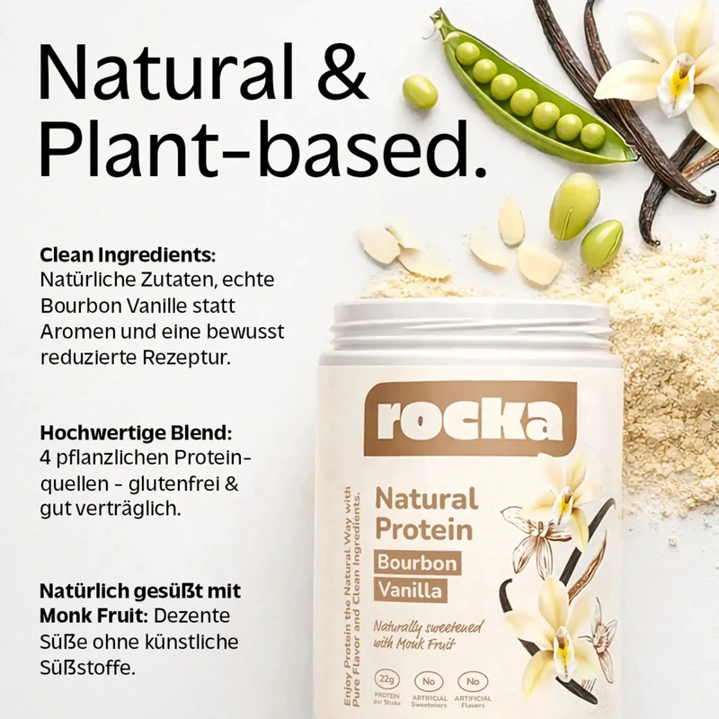 Rocka Nutrition Natural Protein Bourbon Vanilla 300g - wegańska odżywka białkowa ULTRA prosty skład unikat