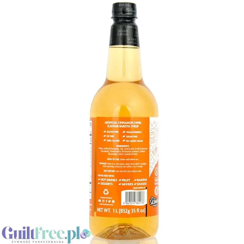 Skinny Food Barista Cinnamon Swirl 1L - syrop zero kalorii do kawy, bez cukru, smak Cynamonki