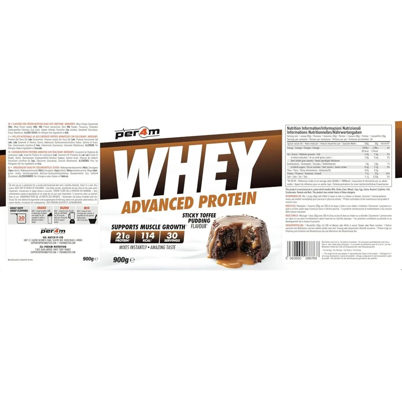 Per4m Whey Advanced Protein Sticky Toffee Pudding 900g - gęsta odżywka białkowa WPC, WPI & MPC
