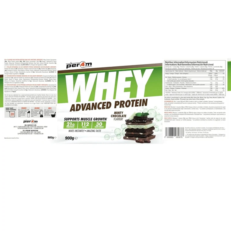 Per4m Whey Advanced Protein Minty Chocolate 900g - gęsta odżywka białkowa WPC, WPI & MPC
