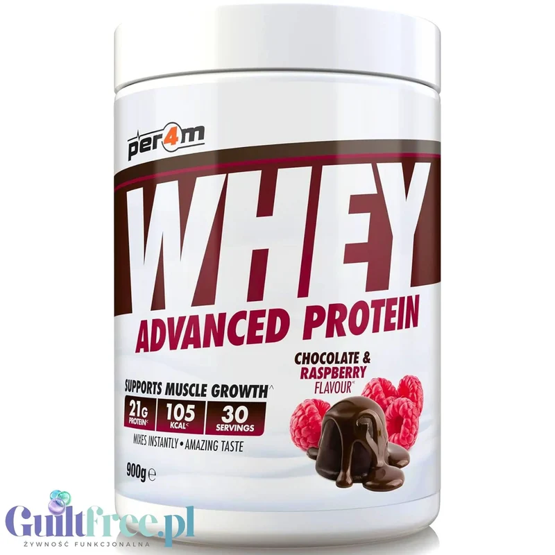 Per4m Whey Advanced Protein Chocolate Raspberry 900g - gęsta odżywka białkowa WPC, WPI & MPC