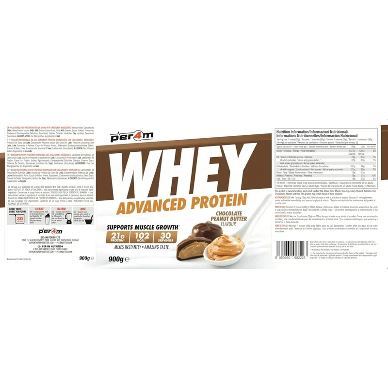 Per4m Whey Advanced Protein Chocolate Peanut Butter 900g - gęsta odżywka białkowa WPC, WPI & MPC