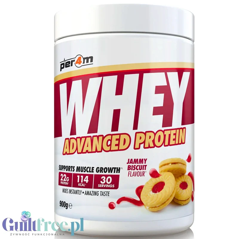 Per4m Whey Advanced Protein Jammy Biscuit 900g - gęsta odżywka białkowa WPC, WPI & MPC, smak Ciastko z dżemem