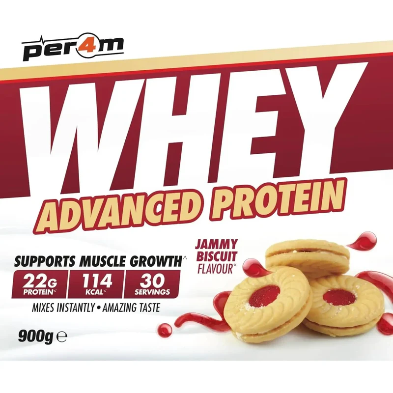 Per4m Whey Advanced Protein Jammy Biscuit 900g - gęsta odżywka białkowa WPC, WPI & MPC, smak Ciastko z dżemem