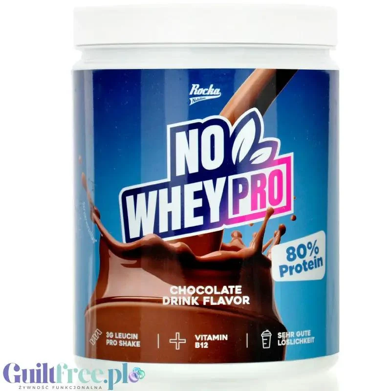 Rocka Nutrition NO WHEY PRO Chocolate 750g - wegańska odżywka białkowa z B12 i aminokwasami, bez cukru, soi i glutenu