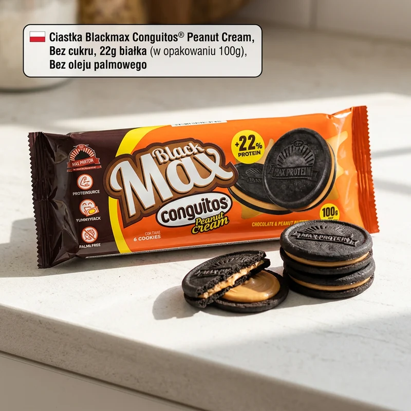 MAX Protein Blackmax Conguitos® Peanut Cream - proteinowe ciastka bez cukru i oleju palmowego z kremem orzechowym