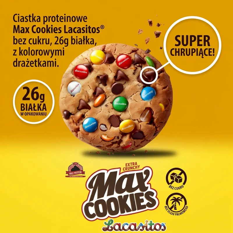 MAX Protein Cookies Lacasitos® - proteinowe ciastka bez oleju palmowego z kolorowymi drażetkami