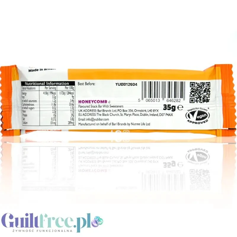 YuBi Bar Protein Bar Honeycomb 99kcal - wegański baton proteinowy bez cukru, smak miodowo-czekoladowy