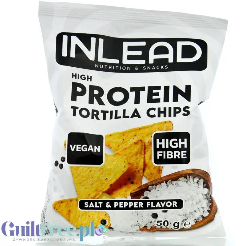 Inlead Protein Tortilla Chips Salt & Pepper - wegańskie chipsy proteinowe z błonnikiem, smak Sól & Pieprz