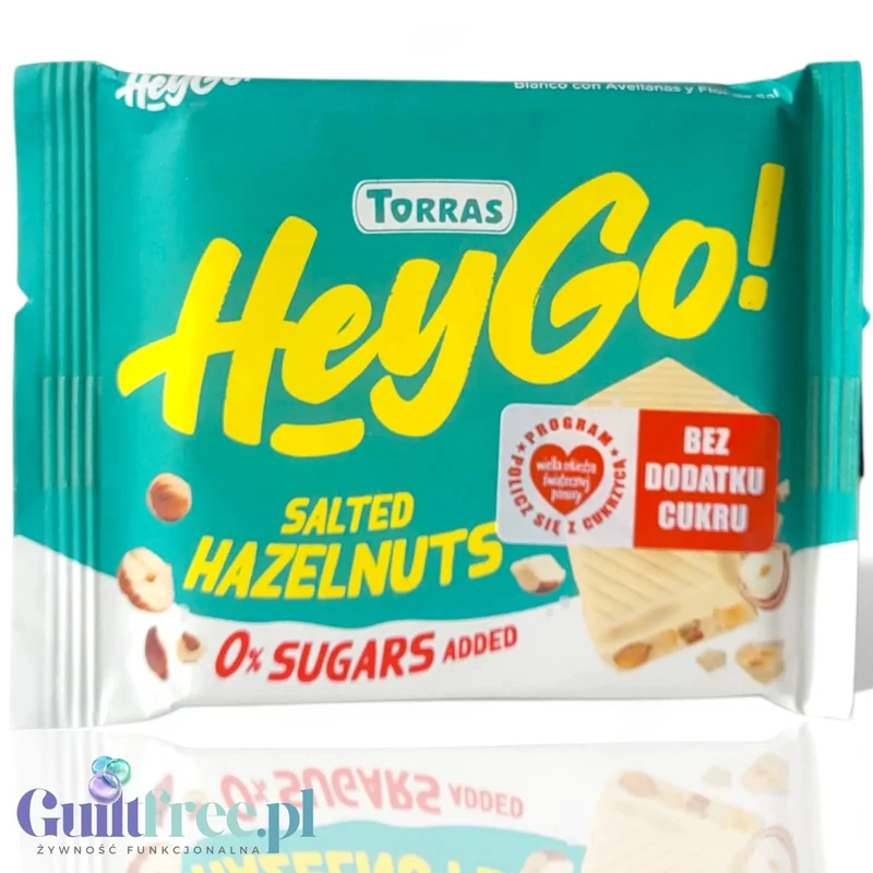 Torras Hey Go! Salted Hazelnuts - biała czekolada z orzechami laskowymi z solą morską bez cukru