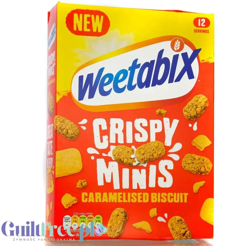 Weetabix Crispy Minis Caramelised Biscuit - pełnoziarniste płatki z ciasteczkami, z żelazem i witaminami