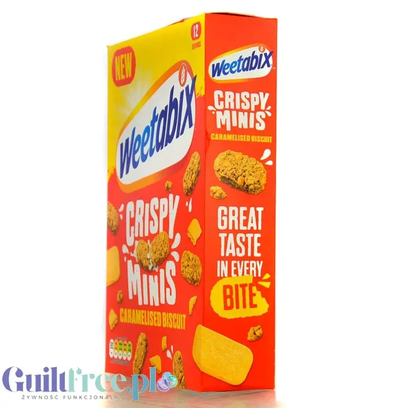 Weetabix Crispy Minis Caramelised Biscuit - pełnoziarniste płatki z ciasteczkami, z żelazem i witaminami