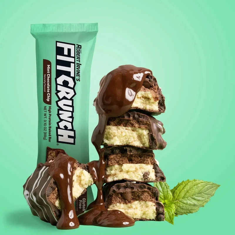 Fit Crunch Mint Chocolate Chip XXL - wypiekany baton proteinowy z WPI, 6 warstw 30g białka