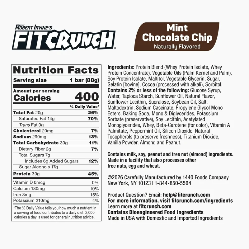 Fit Crunch Mint Chocolate Chip XXL - wypiekany baton proteinowy z WPI, 6 warstw 30g białka
