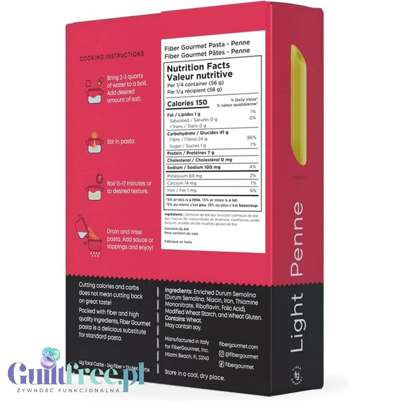 Fiber Gourmet Light Penne - błonnikowy makaron low carb 48% mniej kalorii, kształt pióra