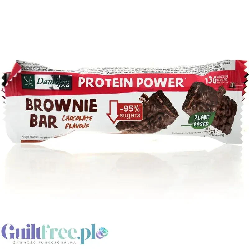 Damhert Protein Power Brownie Bar - wegański batonik bez dodatku cukru, smak brownie z polewą czekoladową