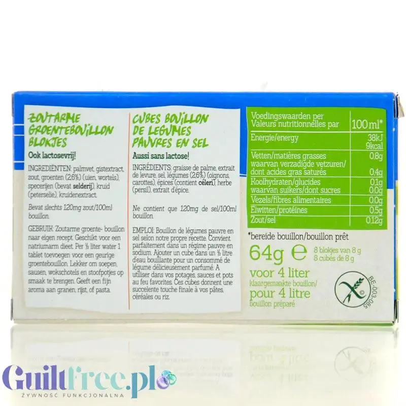 Damhert Bouillon Vegetable Cube 8 x 8g - bezglutenowe rosołowe kostki warzywne niskosodowe bez cukru