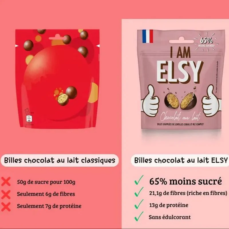 Elsy Chocolat Au Lait Billes Soufflees - bezglutenowe chrupiące kuleczki w czekoladzie 65% mniej cukru