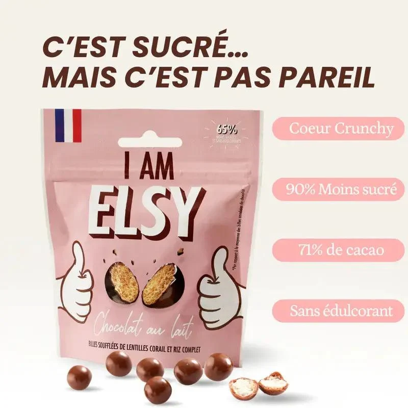 Elsy Chocolat Au Lait Billes Soufflees - bezglutenowe chrupiące kuleczki w czekoladzie 65% mniej cukru