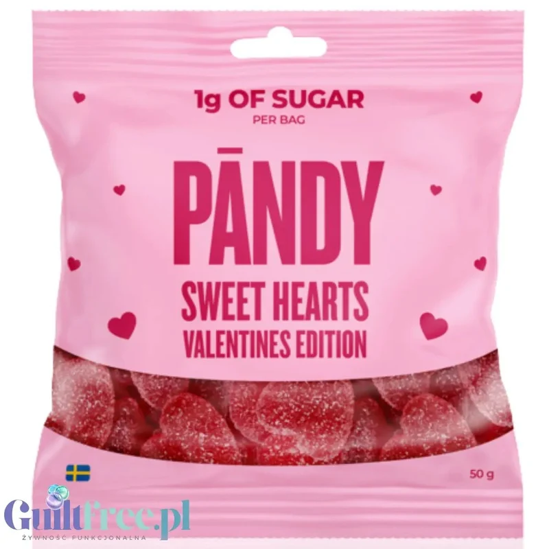Pandy Candy Sweet Hearts Valentines Edition - błonnikowe malinowe żelkowe serduszka bez cukru 45% mniej kalorii