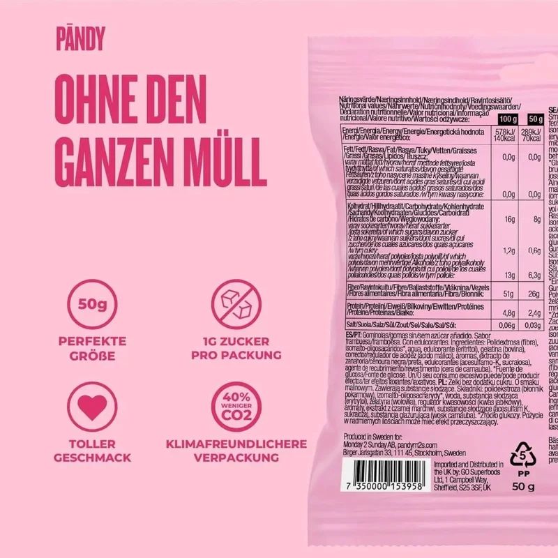 Pandy Candy Sweet Hearts Valentines Edition - błonnikowe malinowe żelkowe serduszka bez cukru 45% mniej kalorii