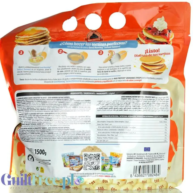 Max Protein Good Morning Oatmeal Conguitos White 1,5kg - owsianka instant, smak Biała Czekolada & Masło Orzechowe