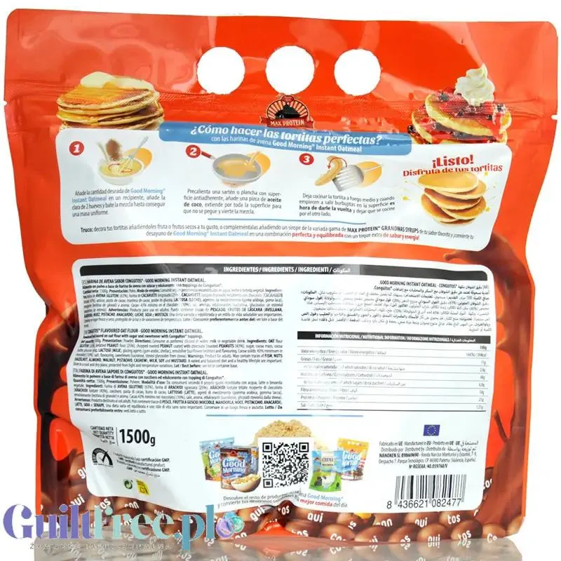 Max Protein Good Morning Oatmeal Conguitos 1,5kg - owsianka instant, smak orzeszków w czekoladzie