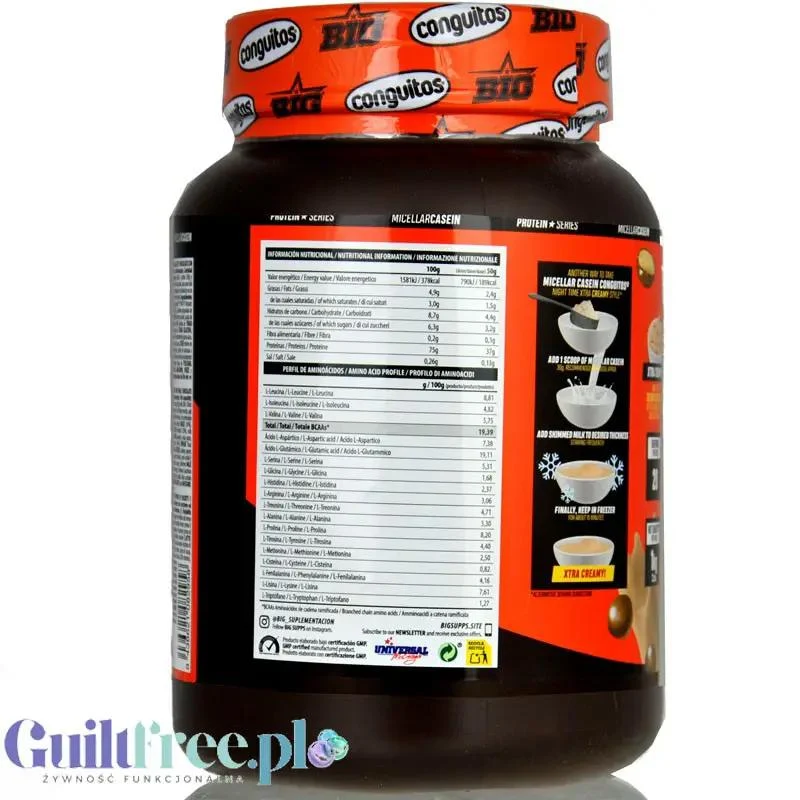BIG® Micellar Casein, Conguitos Galleta Chocolate 1kg - gęsta deserowa odżywka białkowa, smak ciasteczko & mleczna czekolada