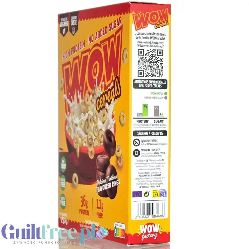 WOW Cereals Delicious Minidona Rings - wegańskie białkowe kółeczka śniadaniowe bez cukru i glutenu