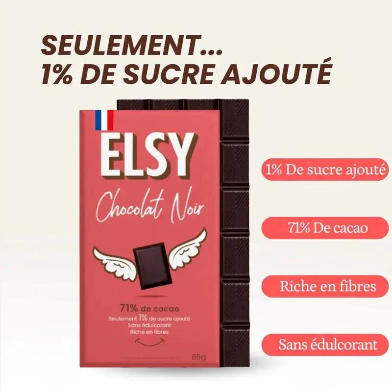 Elsy Chocolat Noir - ciemna czekolada błonnikowa bez maltitolu, tylko 5g cukru