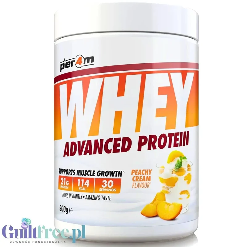 Per4m Whey Advanced Protein Peachy Creme 900g - gęsta odżywka białkowa WPC, WPI & MPC, smak śmietankowo-brzoskwiniowy