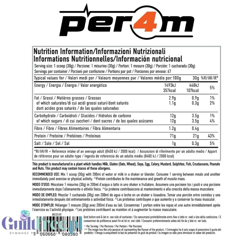 Per4m Whey Advanced Protein Coconut Creme 900g - gęsta odżywka białkowa WPC, WPI & MPC, smak kremu kokosowego