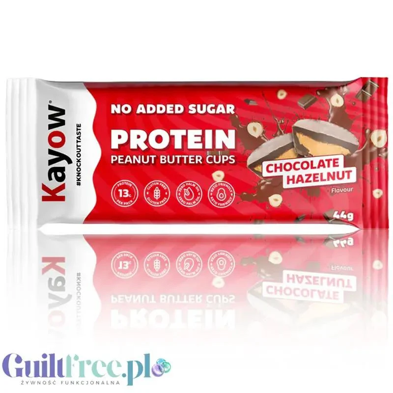 Kayow KETO Protein Peanut Butter Cups Chocolate Hazelnut - proteinowe miseczki z kremem orzechowym i mleczną czekoladą bez cukru